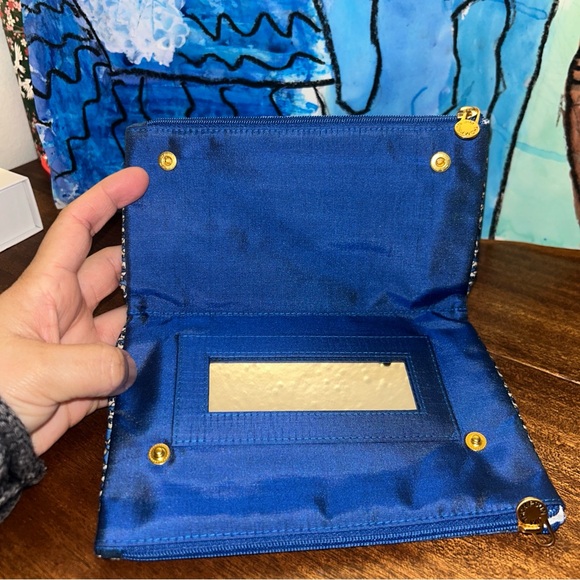 Women's Elegant Blue and Gold Cosmetic Bag - Picture 5 of 6